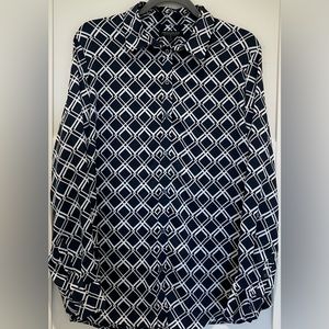 Banana Republic Women’s Navy Blue and White Collard Top